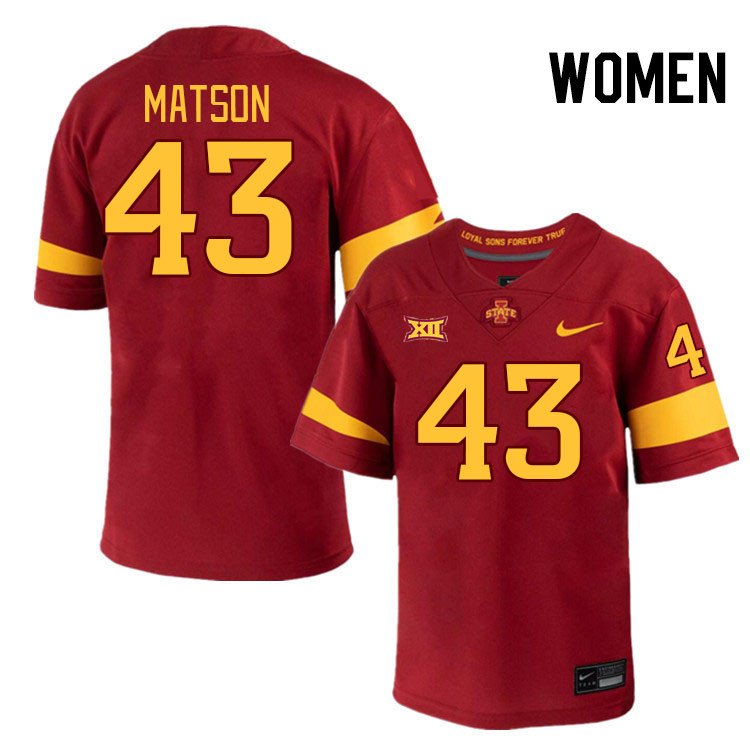 Women #43 Caden Matson Iowa State Cyclones College Football Jerseys Stitched-Cardinal